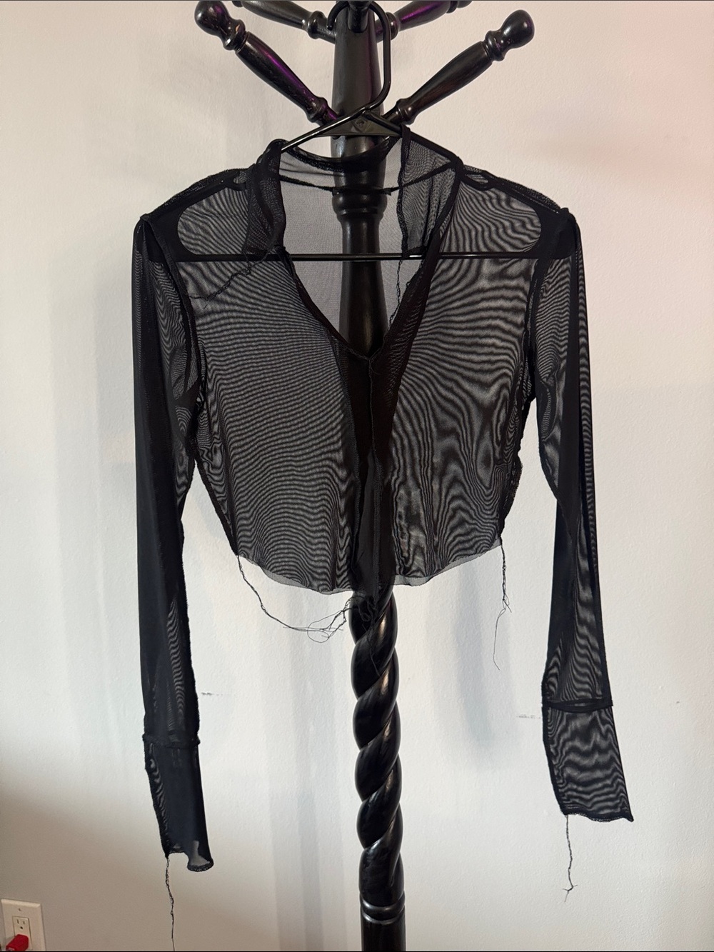 Black Sheer Long-Sleeve Cropped Top